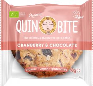 Organic Gluten - free Vegan cookies QUIN BITE Cranberry and Chocolate